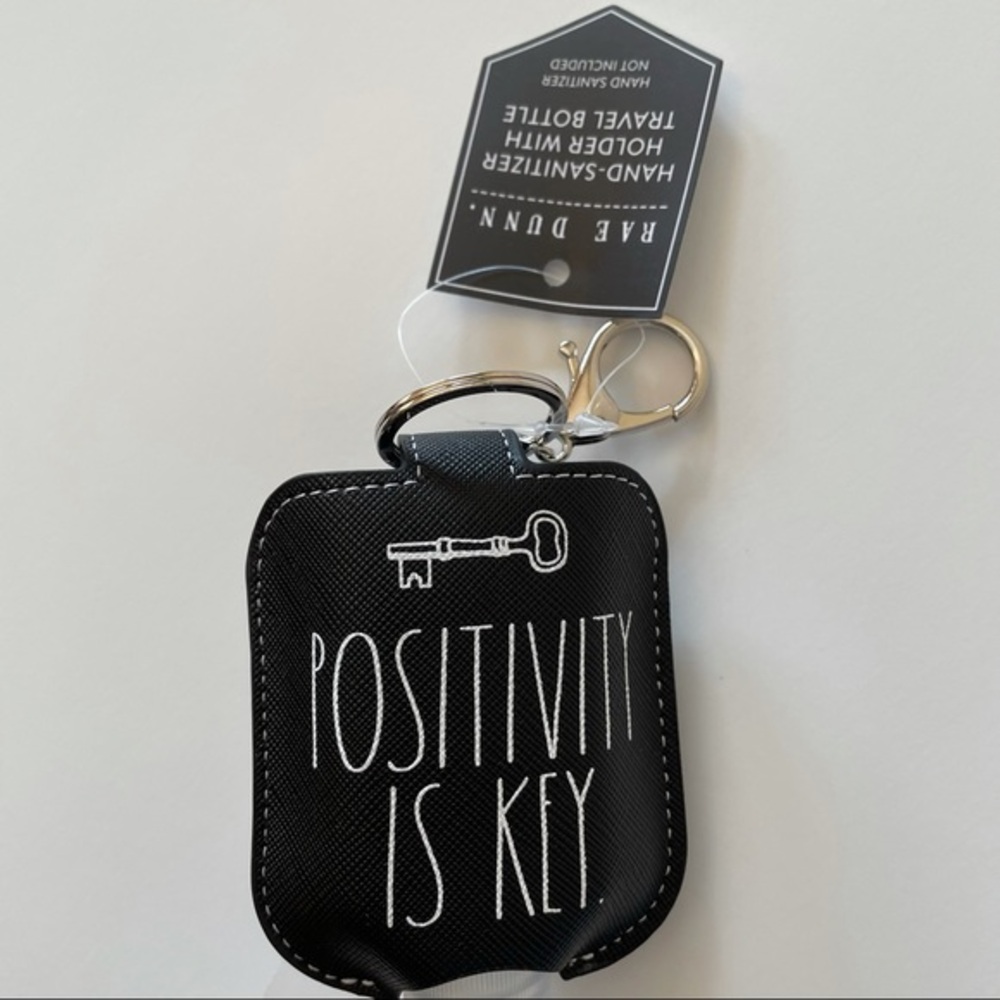 Rae Dunn POSITIVITY IS KEY Black & White Travel Bottle Holder & Key Chain